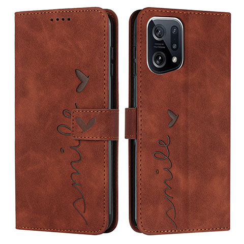 Coque Portefeuille Livre Cuir Etui Clapet Y03X pour Oppo Find X5 5G Marron