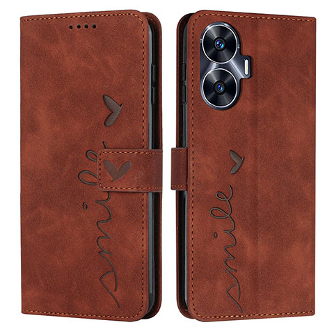 Coque Portefeuille Livre Cuir Etui Clapet Y03X pour Realme C55 Marron