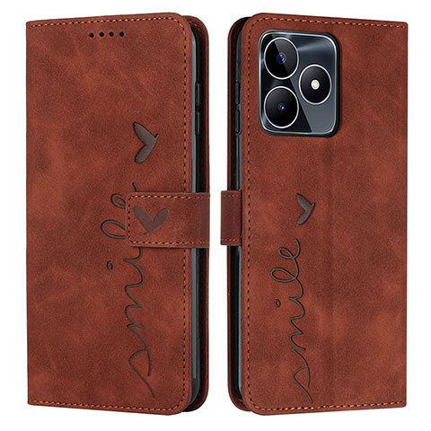 Coque Portefeuille Livre Cuir Etui Clapet Y03X pour Realme C67 Marron