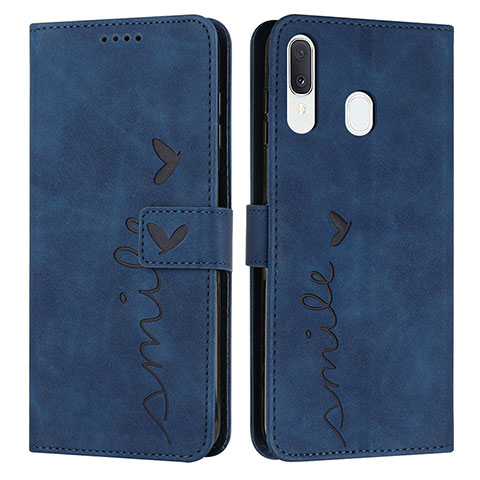 Coque Portefeuille Livre Cuir Etui Clapet Y03X pour Samsung Galaxy A20 Bleu