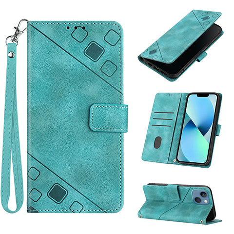 Coque Portefeuille Livre Cuir Etui Clapet Y06B pour Apple iPhone 14 Cyan