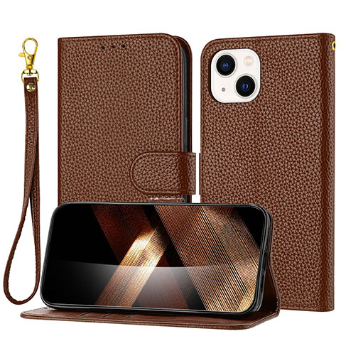 Coque Portefeuille Livre Cuir Etui Clapet Y09X pour Apple iPhone 14 Marron