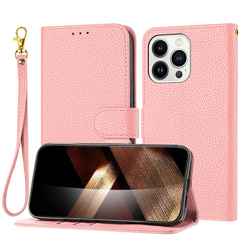 Coque Portefeuille Livre Cuir Etui Clapet Y09X pour Apple iPhone 15 Pro Max Or Rose