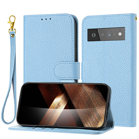 Coque Portefeuille Livre Cuir Etui Clapet Y09X pour Google Pixel 6 Pro 5G Bleu