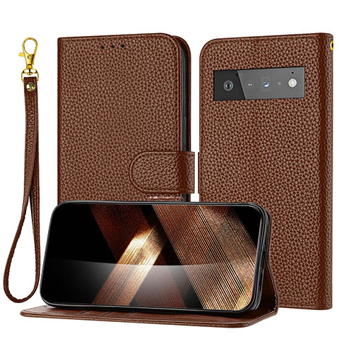 Coque Portefeuille Livre Cuir Etui Clapet Y09X pour Google Pixel 6 Pro 5G Marron