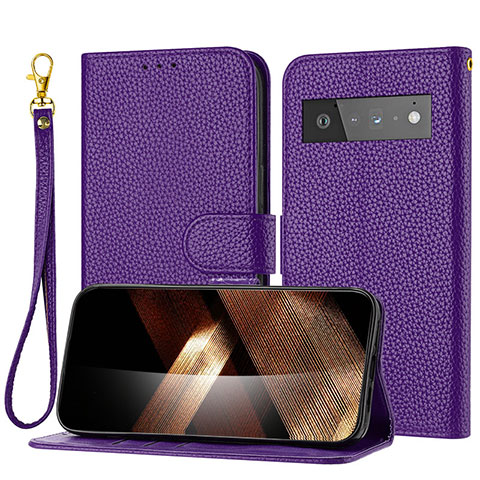 Coque Portefeuille Livre Cuir Etui Clapet Y09X pour Google Pixel 6 Pro 5G Violet