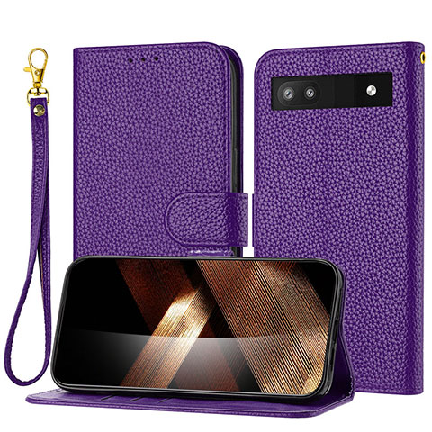 Coque Portefeuille Livre Cuir Etui Clapet Y09X pour Google Pixel 7a 5G Violet