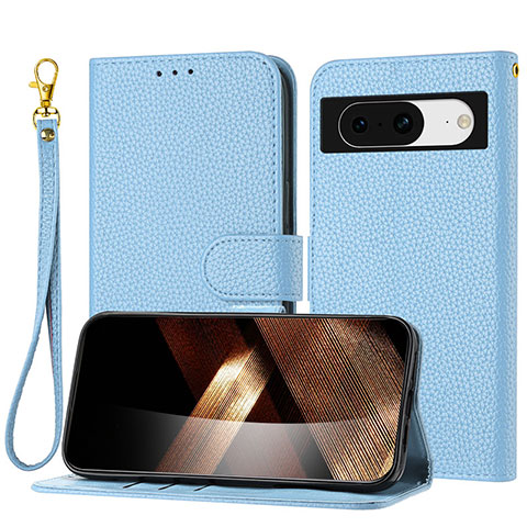 Coque Portefeuille Livre Cuir Etui Clapet Y09X pour Google Pixel 8 5G Bleu