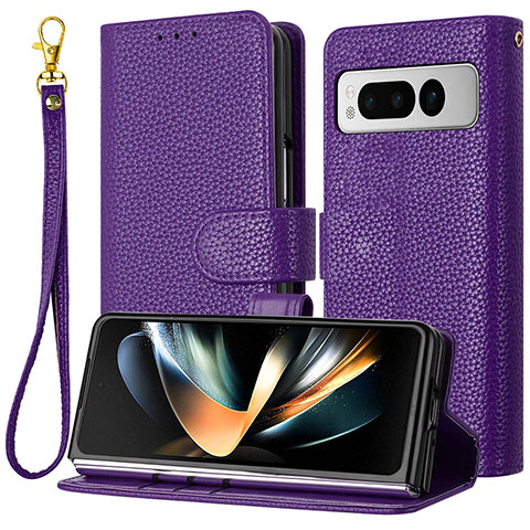 Coque Portefeuille Livre Cuir Etui Clapet Y09X pour Google Pixel Fold 5G Violet