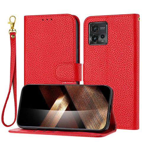 Coque Portefeuille Livre Cuir Etui Clapet Y09X pour Motorola Moto G72 Rouge