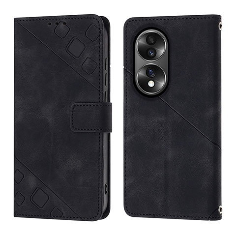 Coque Portefeuille Livre Cuir Etui Clapet YB1 pour Huawei Honor X7b Noir