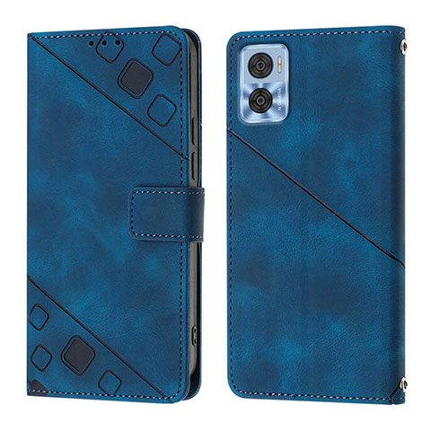 Coque Portefeuille Livre Cuir Etui Clapet YB1 pour Motorola Moto E22 Bleu