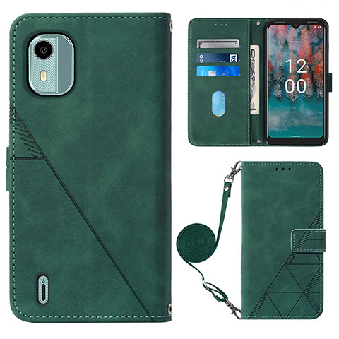 Coque Portefeuille Livre Cuir Etui Clapet YB1 pour Nokia C12 Vert