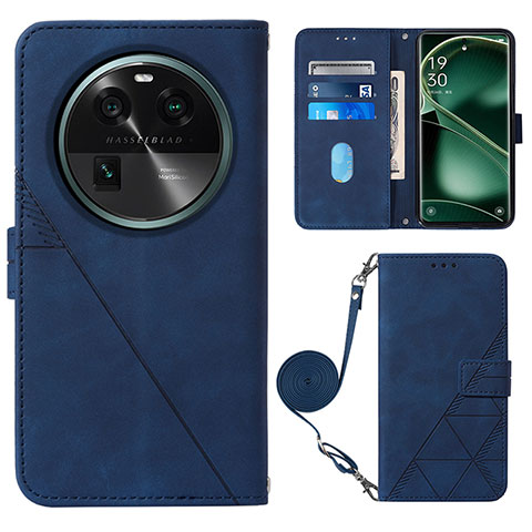 Coque Portefeuille Livre Cuir Etui Clapet YB1 pour Oppo Find X6 5G Bleu