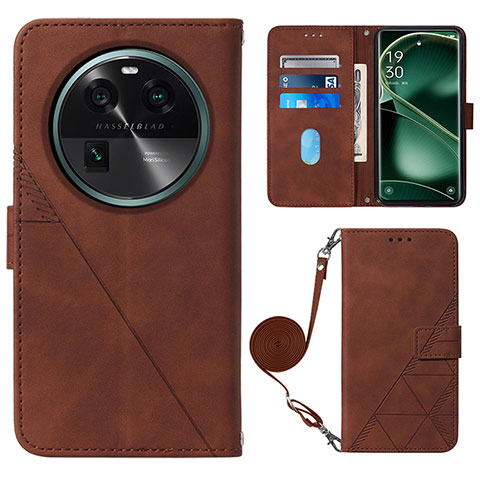 Coque Portefeuille Livre Cuir Etui Clapet YB1 pour Oppo Find X6 Pro 5G Marron