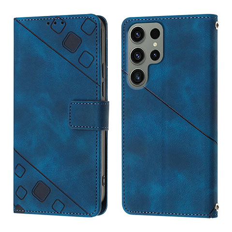 Coque Portefeuille Livre Cuir Etui Clapet YB1 pour Samsung Galaxy S22 Ultra 5G Bleu