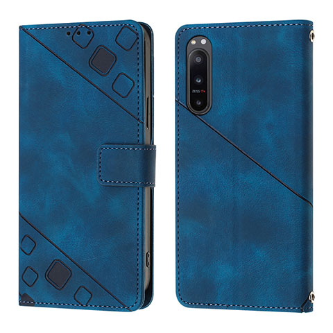 Coque Portefeuille Livre Cuir Etui Clapet YB1 pour Sony Xperia 5 IV Bleu