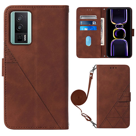 Coque Portefeuille Livre Cuir Etui Clapet YB1 pour Xiaomi Poco F5 Pro 5G Marron