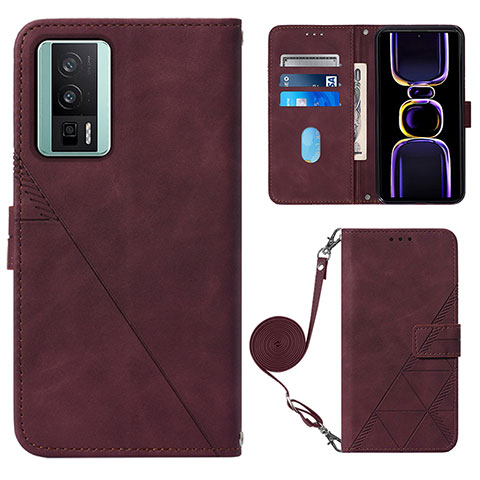 Coque Portefeuille Livre Cuir Etui Clapet YB1 pour Xiaomi Redmi K60 5G Rouge