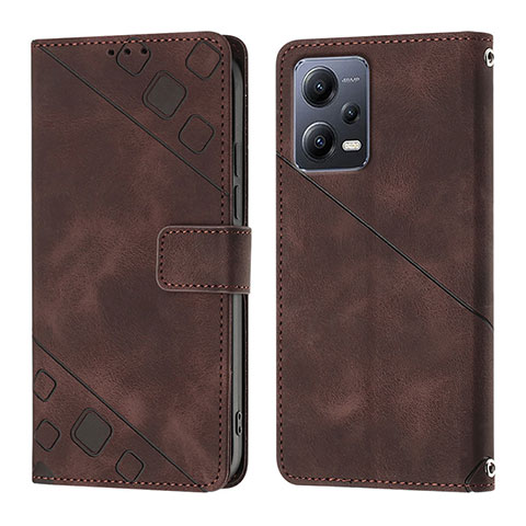 Coque Portefeuille Livre Cuir Etui Clapet YB1 pour Xiaomi Redmi Note 12 5G Marron