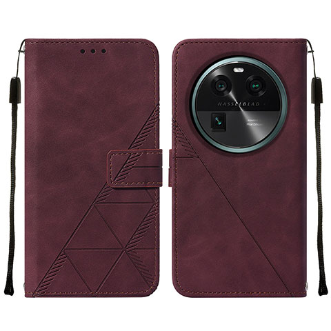 Coque Portefeuille Livre Cuir Etui Clapet YB2 pour Oppo Find X6 5G Rouge