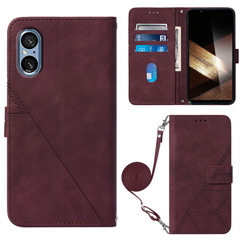 Coque Portefeuille Livre Cuir Etui Clapet YB2 pour Sony Xperia 5 V Rouge