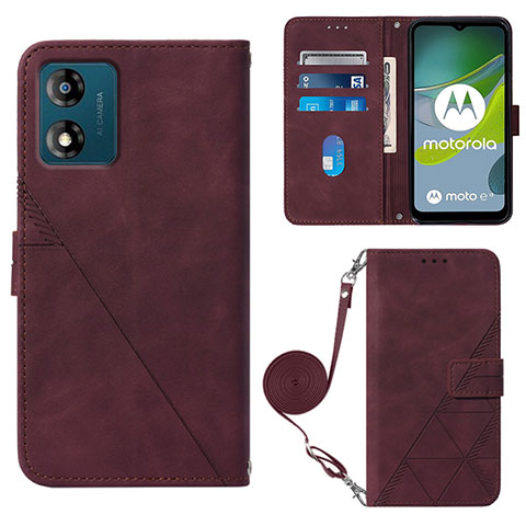 Coque Portefeuille Livre Cuir Etui Clapet YB3 pour Motorola Moto E13 Rouge