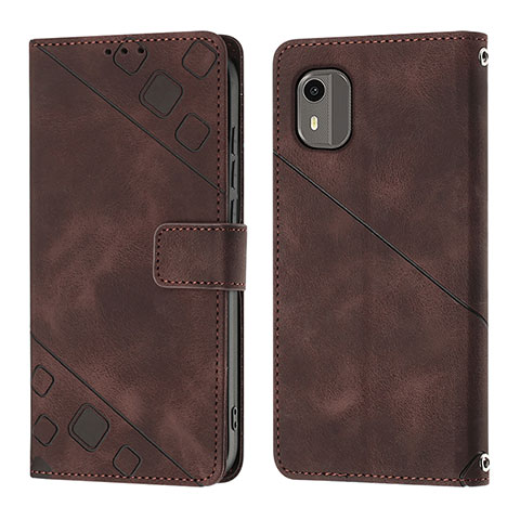 Coque Portefeuille Livre Cuir Etui Clapet YB3 pour Nokia C12 Marron