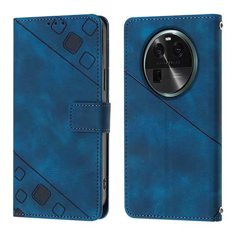 Coque Portefeuille Livre Cuir Etui Clapet YB3 pour Oppo Find X6 Pro 5G Bleu