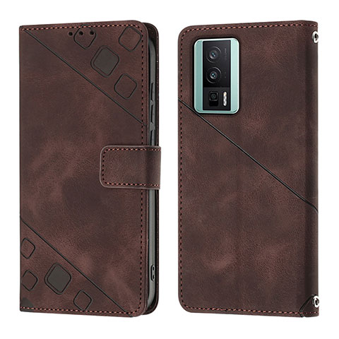 Coque Portefeuille Livre Cuir Etui Clapet YB3 pour Xiaomi Poco F5 Pro 5G Marron