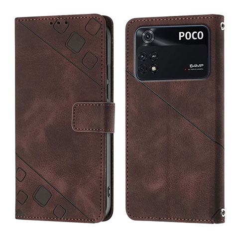 Coque Portefeuille Livre Cuir Etui Clapet YB3 pour Xiaomi Poco M4 Pro 4G Marron