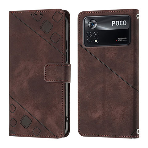 Coque Portefeuille Livre Cuir Etui Clapet YB4 pour Xiaomi Poco X4 Pro 5G Marron