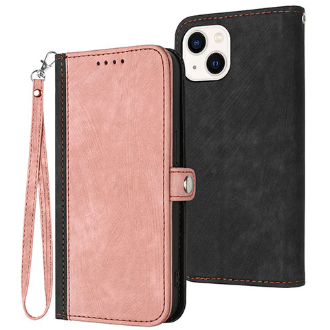 Coque Portefeuille Livre Cuir Etui Clapet YX3 pour Apple iPhone 14 Plus Or Rose