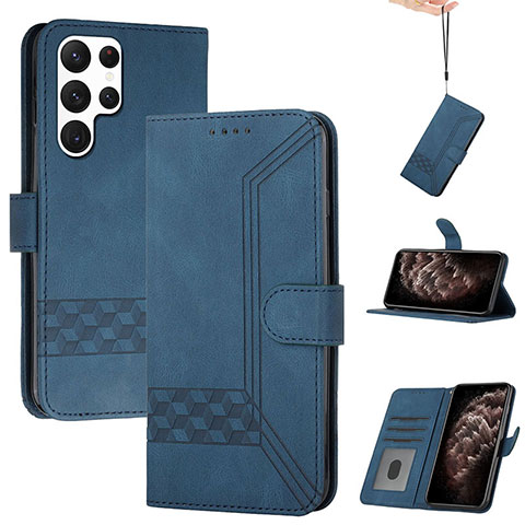 Coque Portefeuille Livre Cuir Etui Clapet YX4 pour Samsung Galaxy S22 Ultra 5G Bleu