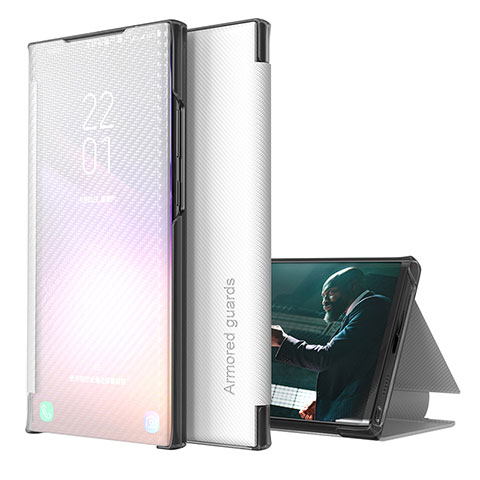 Coque Portefeuille Livre Cuir Etui Clapet ZL1 pour Samsung Galaxy S22 Ultra 5G Argent