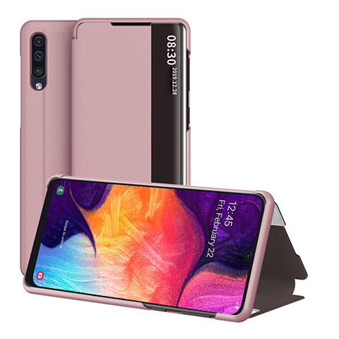 Coque Portefeuille Livre Cuir Etui Clapet ZL2 pour Samsung Galaxy A50 Or Rose