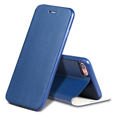 Coque Portefeuille Livre Cuir L01 pour Apple iPhone 7 Bleu