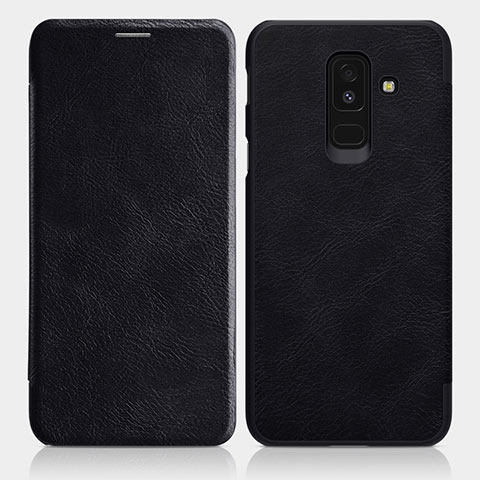 Coque Portefeuille Livre Cuir L01 pour Samsung Galaxy A6 Plus Noir