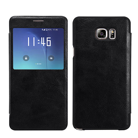 Coque Portefeuille Livre Cuir L01 pour Samsung Galaxy Note 5 N9200 N920 N920F Noir