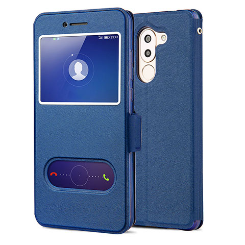 Coque Portefeuille Livre Cuir L02 pour Huawei GR5 (2017) Bleu