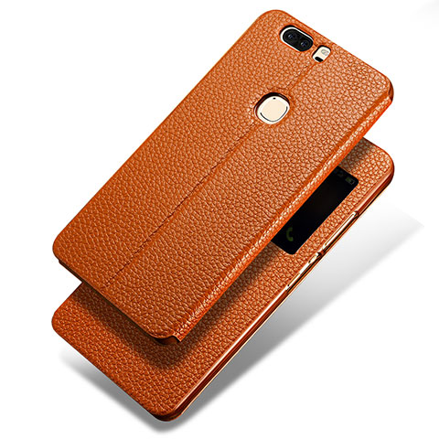 Coque Portefeuille Livre Cuir L02 pour Huawei Honor V8 Marron