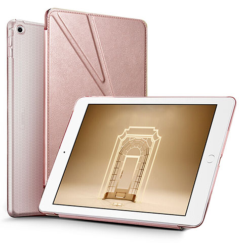 Coque Portefeuille Livre Cuir L08 pour Apple New iPad 9.7 (2017) Or Rose