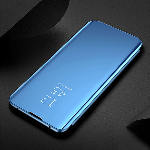 Coque Portefeuille Livre Cuir Miroir Housse Etui Clapet L01 pour Apple iPhone 15 Pro Max Bleu Ciel