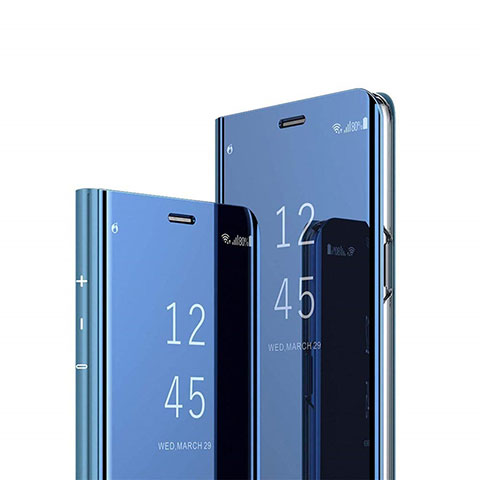 Coque Portefeuille Livre Cuir Miroir Housse Etui Clapet L01 pour Huawei P Smart Pro (2019) Bleu