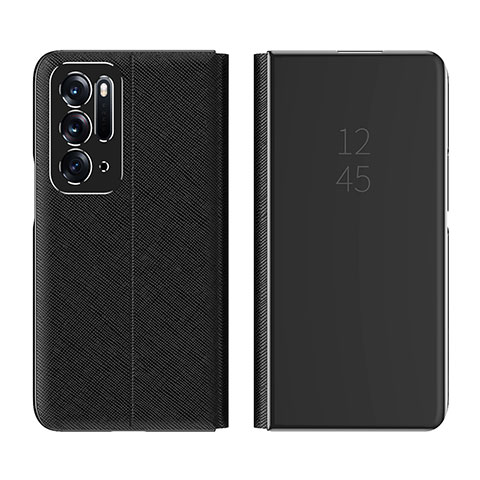 Coque Portefeuille Livre Cuir Miroir Housse Etui Clapet L01 pour Oppo Find N 5G Noir