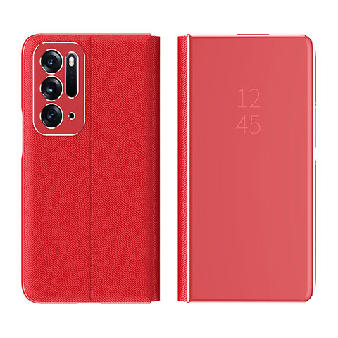 Coque Portefeuille Livre Cuir Miroir Housse Etui Clapet L01 pour Oppo Find N 5G Rouge