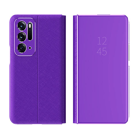 Coque Portefeuille Livre Cuir Miroir Housse Etui Clapet L01 pour Oppo Find N 5G Violet