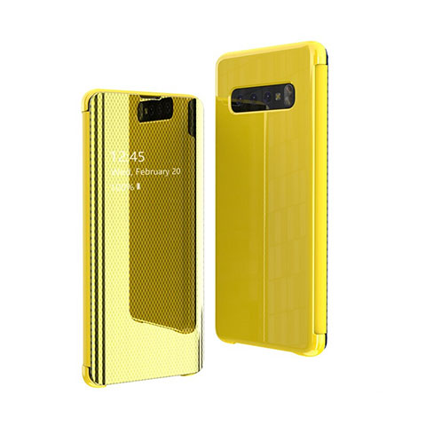 Coque Portefeuille Livre Cuir Miroir Housse Etui Clapet L01 pour Samsung Galaxy S10 5G SM-G977B Jaune