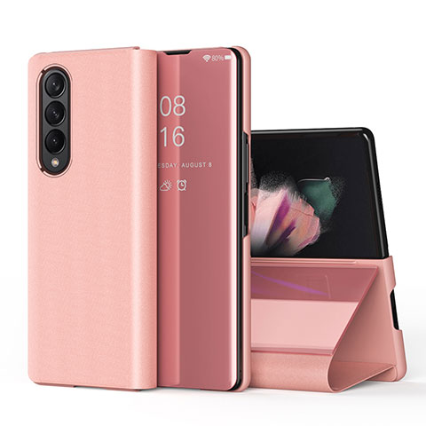 Coque Portefeuille Livre Cuir Miroir Housse Etui Clapet L01 pour Samsung Galaxy Z Fold3 5G Or Rose