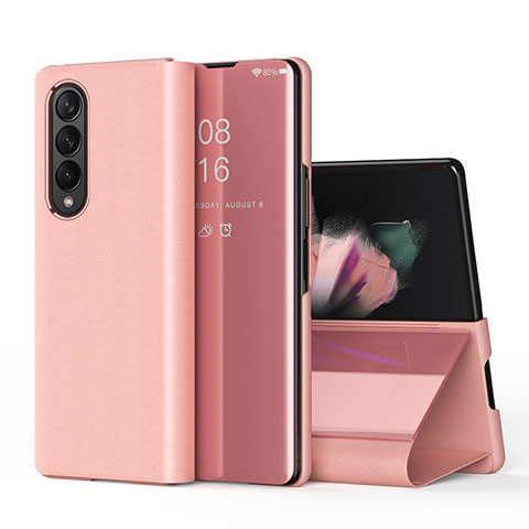 Coque Portefeuille Livre Cuir Miroir Housse Etui Clapet L01 pour Samsung Galaxy Z Fold4 5G Or Rose